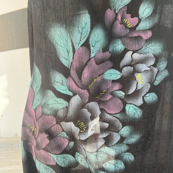 Whimsical airbrushed & hand painted open front waterfall hi-low sheer tunic! - Picture 2 of 10